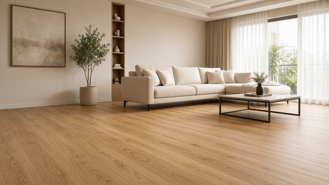 Laminate flooring Lahore oak and grey wood-look sample planks at BM Floors Defence Boulevard showroom