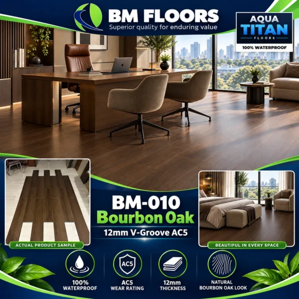 BM-010 Bourbon Oak waterproof flooring in modern office by BM Floors Aqua Titan