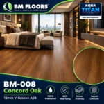 BM-008 Concord Oak Aqua Titan 12mm V-Groove AC5 waterproof flooring in luxury bedroom