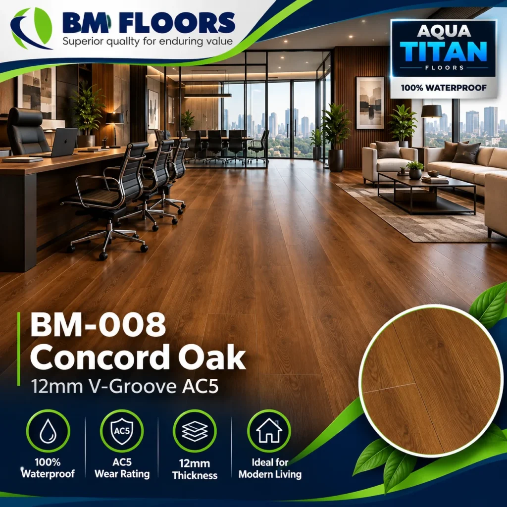 BM-008 Concord Oak waterproof flooring in modern office by BM Floors Aqua Titan