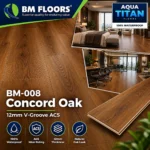 BM-008 Concord Oak 12mm V-Groove AC5 waterproof flooring close-up by Aqua Titan
