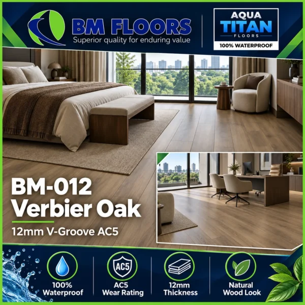 BM-012 Verbier Oak 12mm AC5 waterproof flooring in modern office interior